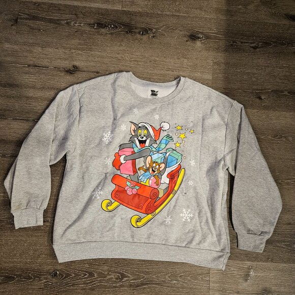 NWOT Christmas Tom & Jerry in Christmas Sweatshirt Size XXL (19) Lights up - Picture 1 of 9